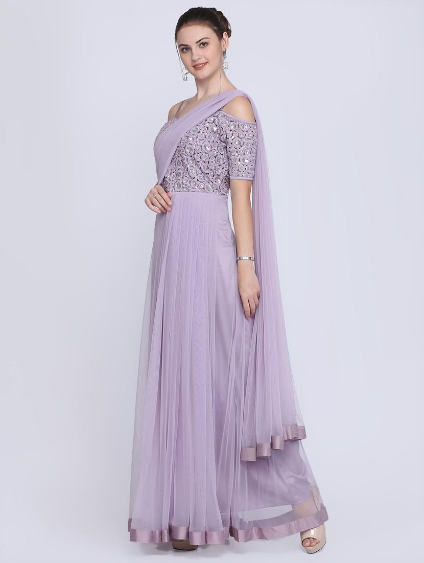 embroidered net flared gown - 16614345 - Zoom Image - 2
