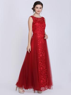embroidered net flared gown - 16614348 - Standard Image - 2