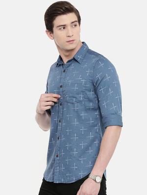 blue printed casual shirt - 16614767 - Standard Image - 2