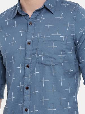 blue printed casual shirt - 16614767 - Standard Image - 5