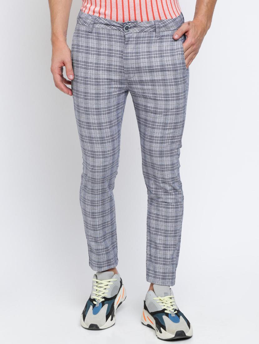 grey checkered flat front casual trouser - 16615202 - Zoom Image - 2
