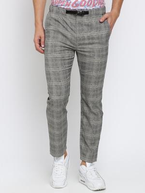 grey checkered flat front casual trouser - 16615204 - Standard Image - 2