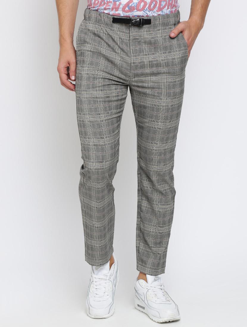 grey checkered flat front casual trouser - 16615204 - Zoom Image - 2
