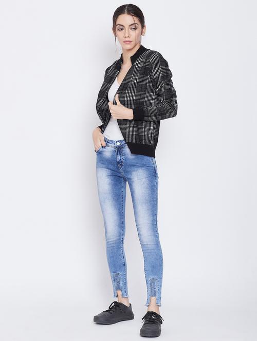 long sleeved checkered bomber jacket - 16615484 - Very Small Image - 1