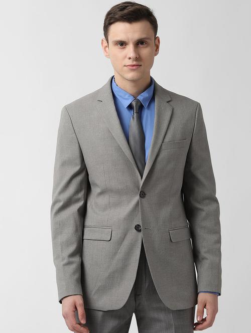 grey solid single breasted formal blazer - 16615712 - Standard Image - 1