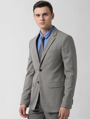 grey solid single breasted formal blazer - 16615712 - Standard Image - 2