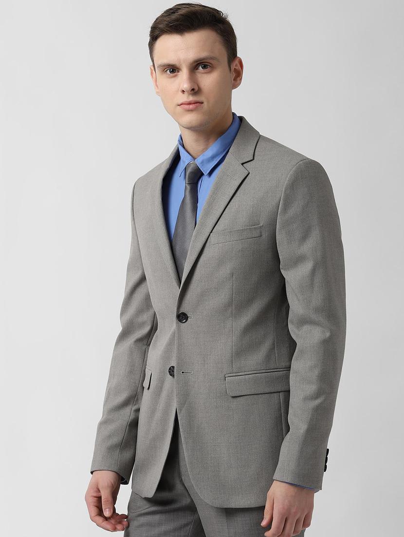 grey solid single breasted formal blazer - 16615712 - Zoom Image - 2
