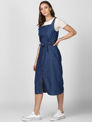 tie front denim pinafore dress - 16616444 - Standard Image - 2