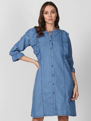 ruffle detail denim shirt dress - 16616446 - Standard Image - 2