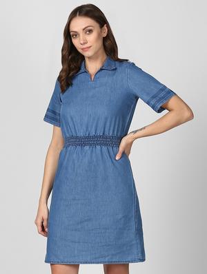 smocked waist denim a-line dress - 16616447 - Standard Image - 2