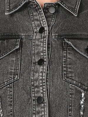 distressed detail denim jacket - 16616452 - Standard Image - 5
