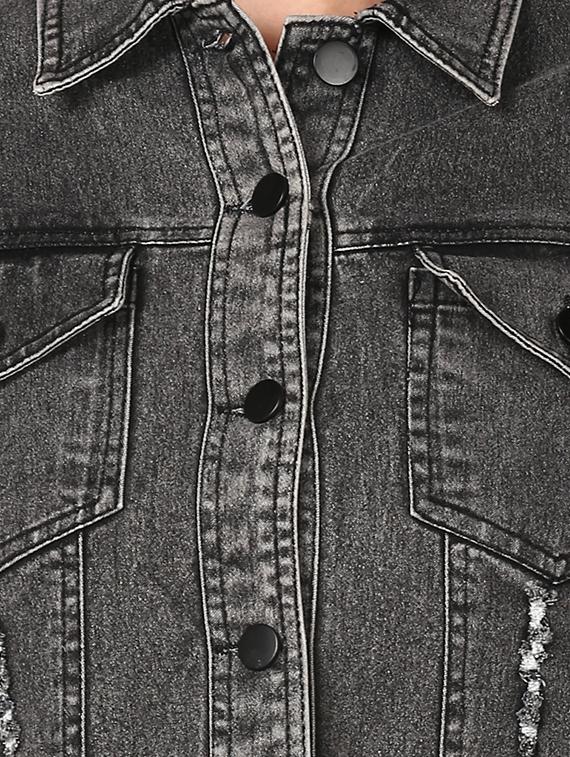 distressed detail denim jacket - 16616452 - Zoom Image - 5
