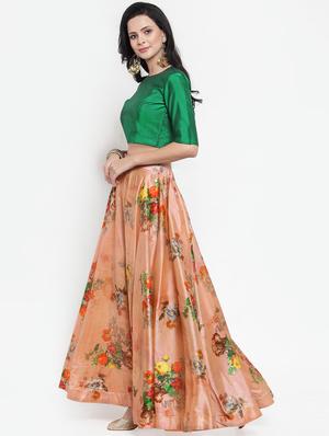 solid top with floral flared lehenga - 16618122 - Standard Image - 2