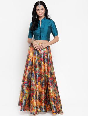 solid blouse with floral flared lehenga - 16618125 - Standard Image - 2