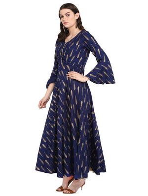 gold print flared kurta - 16618393 - Standard Image - 2