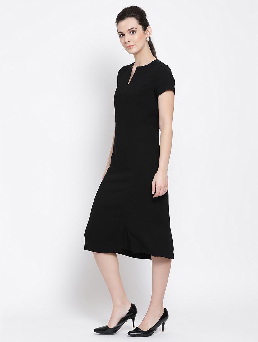 notch neck slit detail sheath dress - 16618607 - Zoom Image - 2