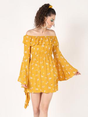 off shoulder bell sleeved a-line dress - 16618848 - Standard Image - 2