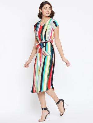 tie front striped a-line dress - 16619229 - Standard Image - 2