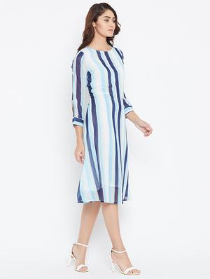 round neck striped a-line dress - 16619238 - Standard Image - 2