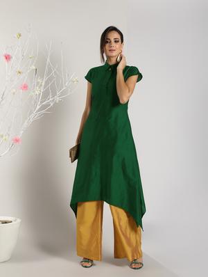 solid asymmetric kurta palazzo set - 16619285 - Standard Image - 2
