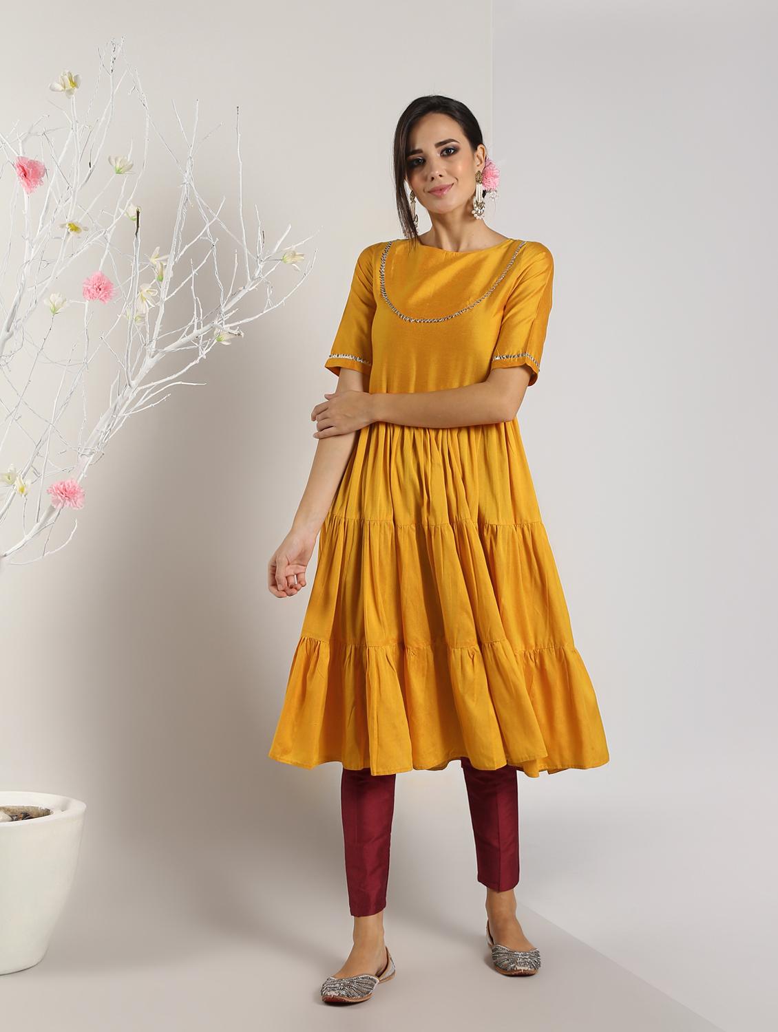 gota patti tiered kurta pant set - 16619447 - Zoom Image - 2