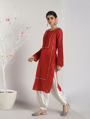 gota work straight kurta with salwar set - 16619448 - Standard Image - 2