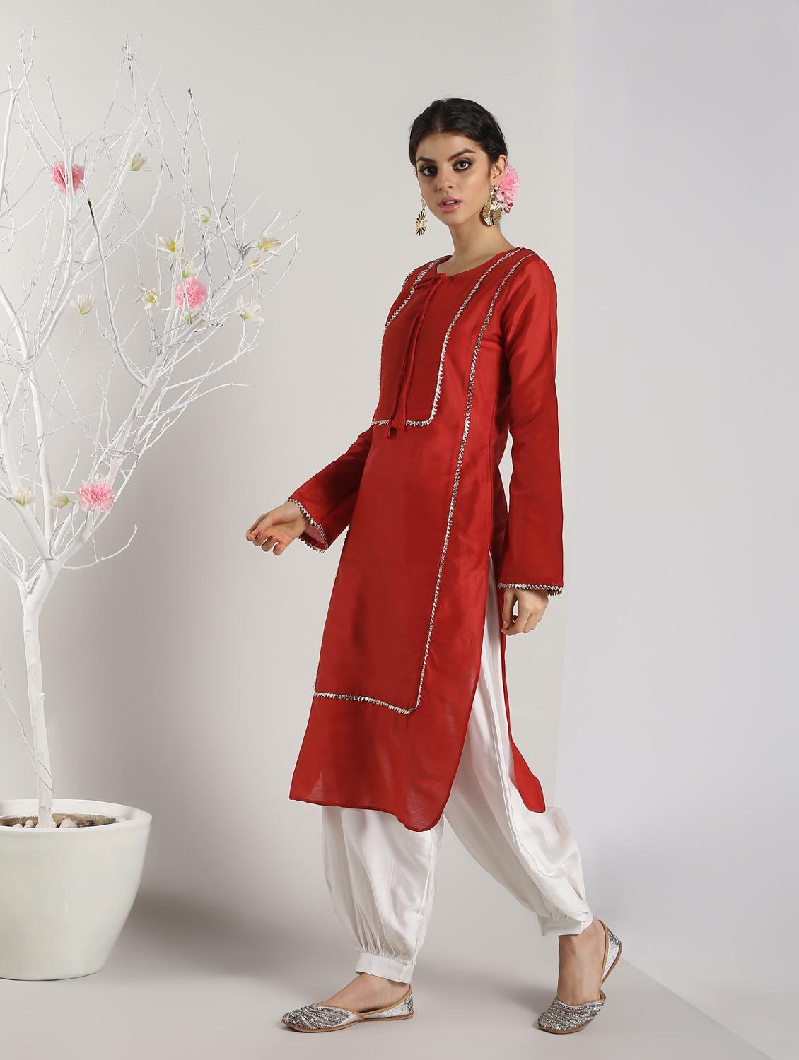 gota work straight kurta with salwar set - 16619448 - Zoom Image - 2