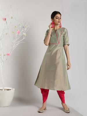 piping solid kurta with salwar set - 16619450 - Standard Image - 2