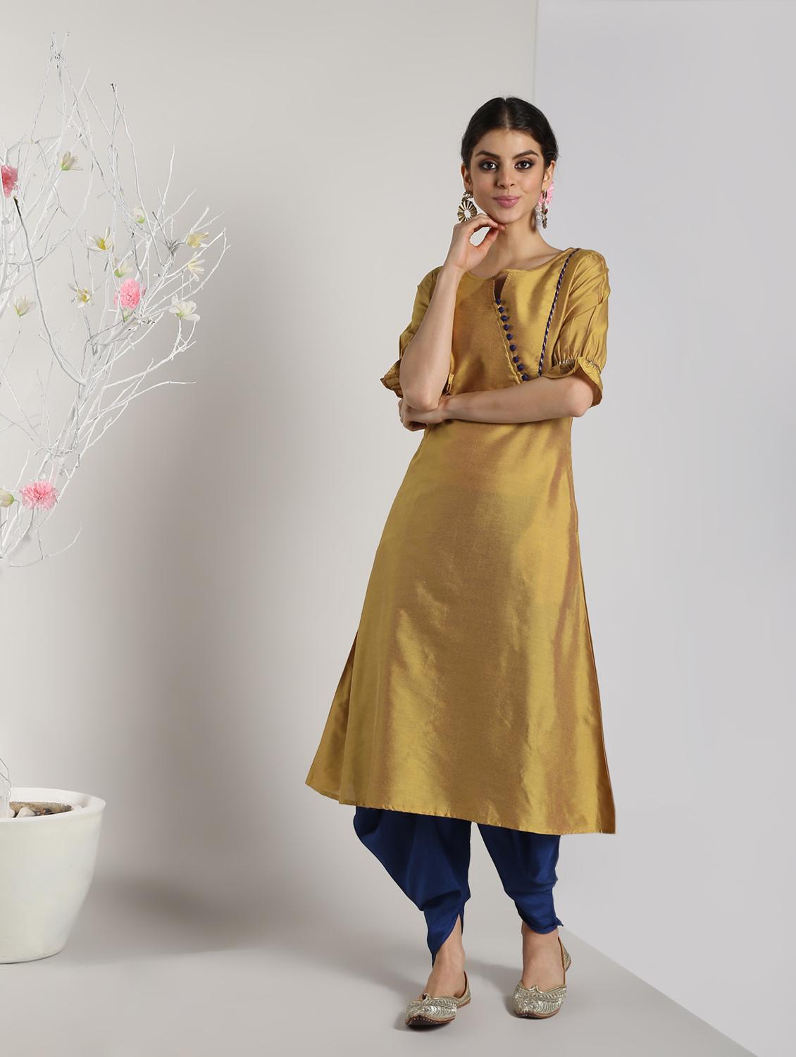 solid straight kurta with salwar set - 16619451 - Zoom Image - 2