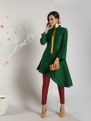 asymmetric solid kurta with pant set - 16619455 - Standard Image - 2