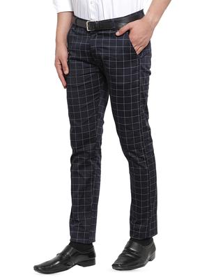 navy blue checkered flat front formal trouser - 16622794 - Standard Image - 2