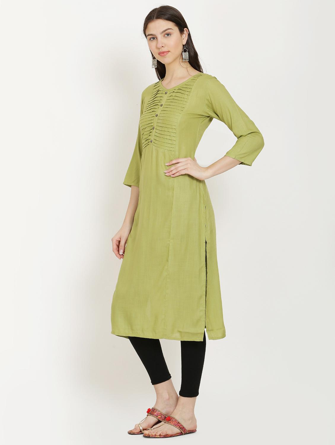 pintucks solid straight kurta - 16626279 - Zoom Image - 2