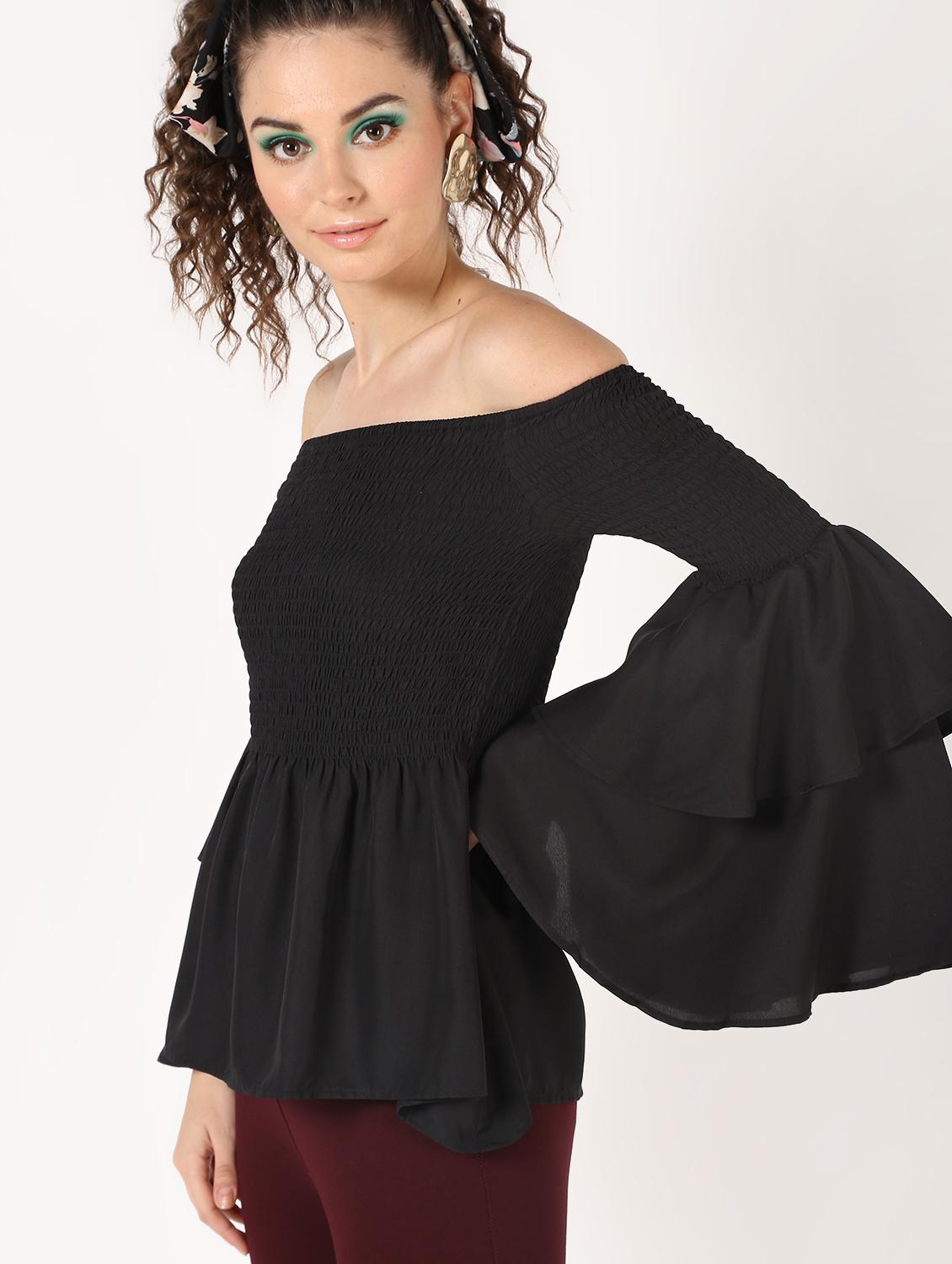 off shoulder asymmetric bell sleeved top - 16627354 - Zoom Image - 2