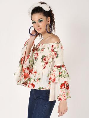 off shoulder asymmetric bell sleeved top - 16627355 - Standard Image - 2