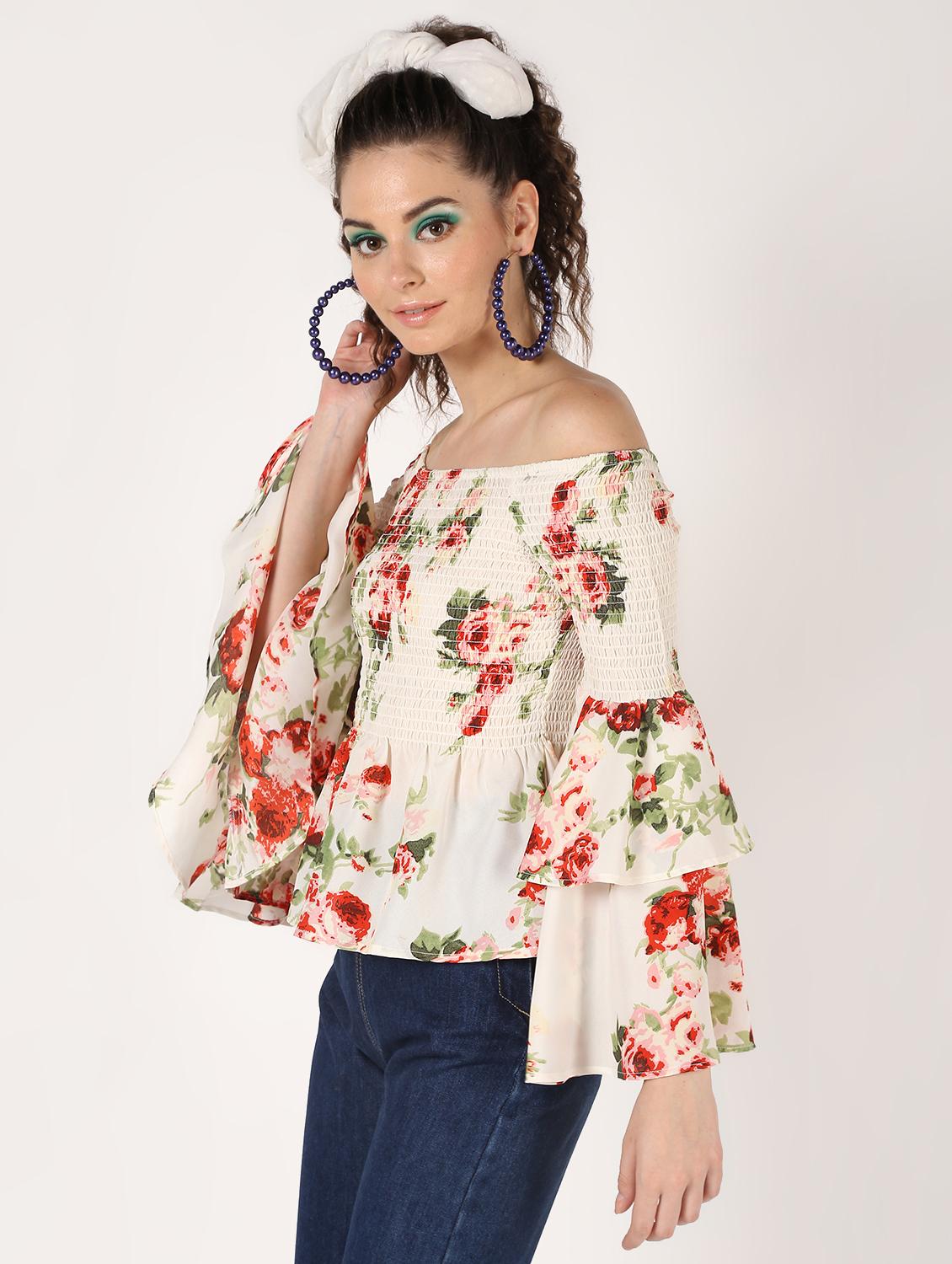 off shoulder asymmetric bell sleeved top - 16627355 - Zoom Image - 2