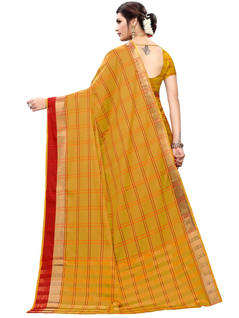 checkered printed saree with blouse - 16629826 - Zoom Image - 2