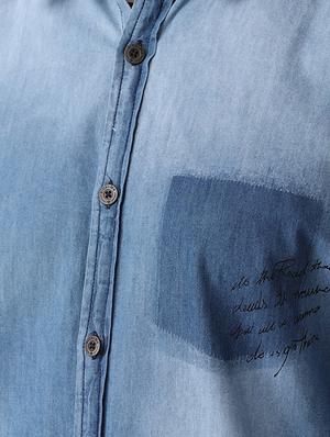 blue faded denim casual shirt - 16631237 - Standard Image - 5