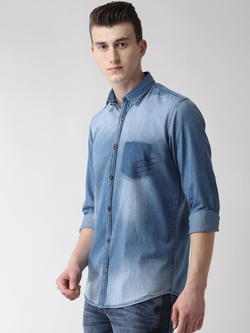 blue faded denim casual shirt - 16631237 - Zoom Image - 2