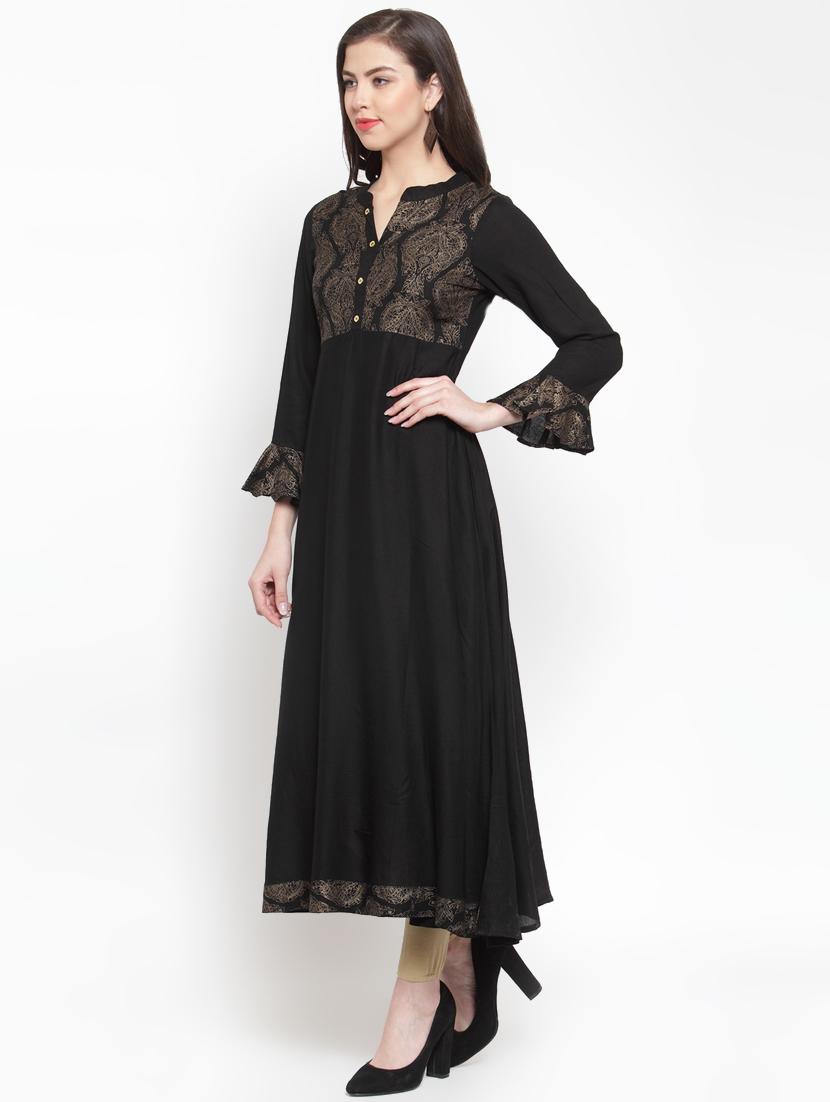 foil print flared kurta - 16631618 - Zoom Image - 2