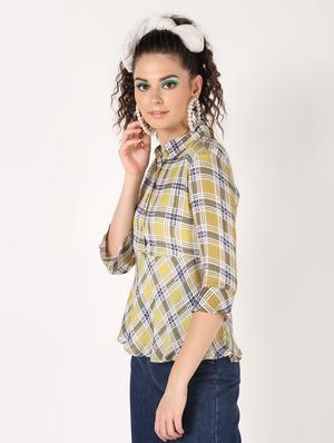 flute sleeved checkered top - 16631781 - Standard Image - 2