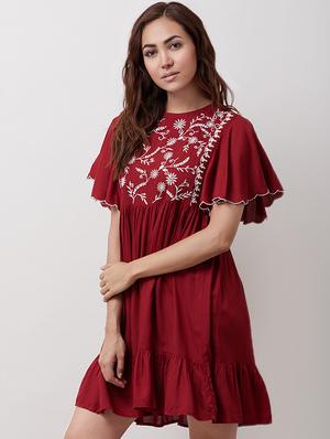 bell sleeved floral embroidered a-line dress - 16631882 - Standard Image - 2