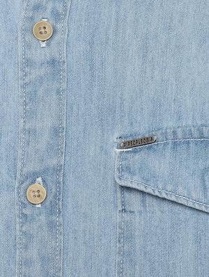 blue solid denim casual shirt - 16632637 - Standard Image - 5