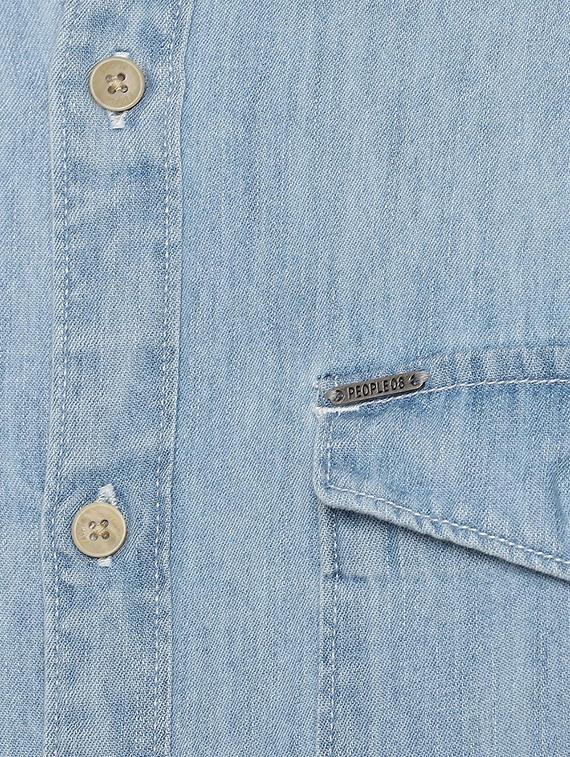 blue solid denim casual shirt - 16632637 - Zoom Image - 5