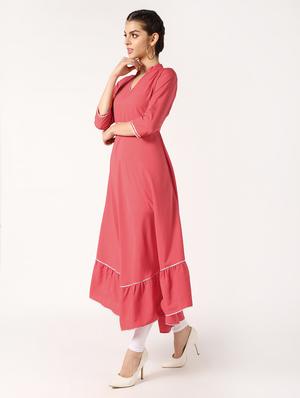 solid gota work flared kurta - 16632742 - Standard Image - 2