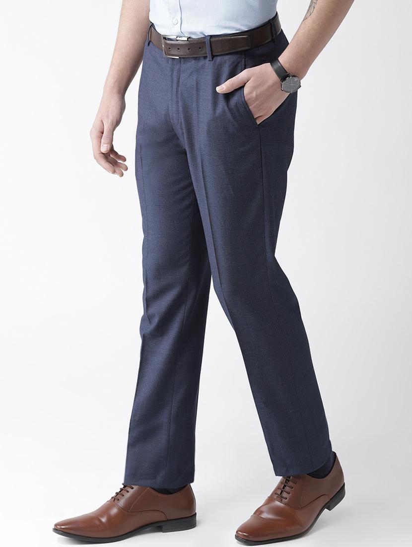 navy blue textured flat front formal trouser - 16633137 - Zoom Image - 2