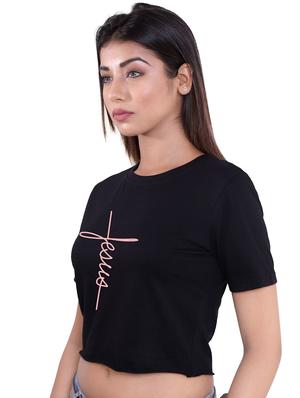 crew neck quirky text crop top - 16633323 - Standard Image - 2