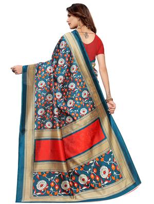 turquoise art silk printed saree with blouse - 16633360 - Standard Image - 2