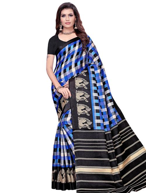 checkered printed saree with blouse - 16633369 - Standard Image - 1