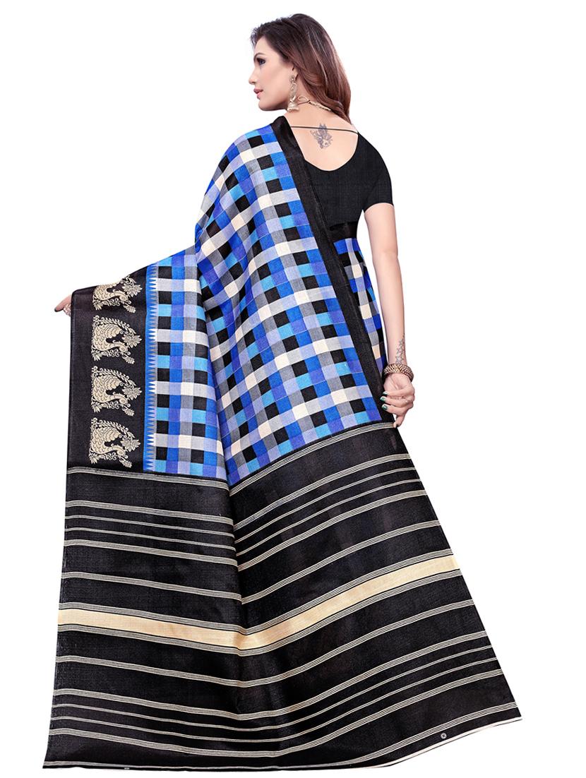 checkered printed saree with blouse - 16633369 - Zoom Image - 2