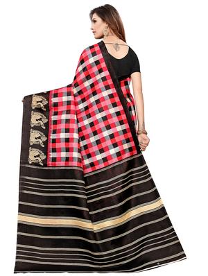 checkered printed saree with blouse - 16633370 - Standard Image - 2
